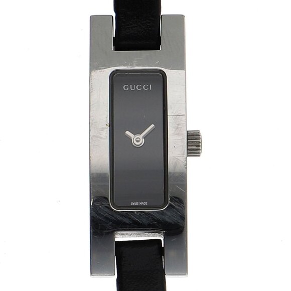 WATCH GUCCI 3900L Square black SS/leather QZ - Picture 1 of 7